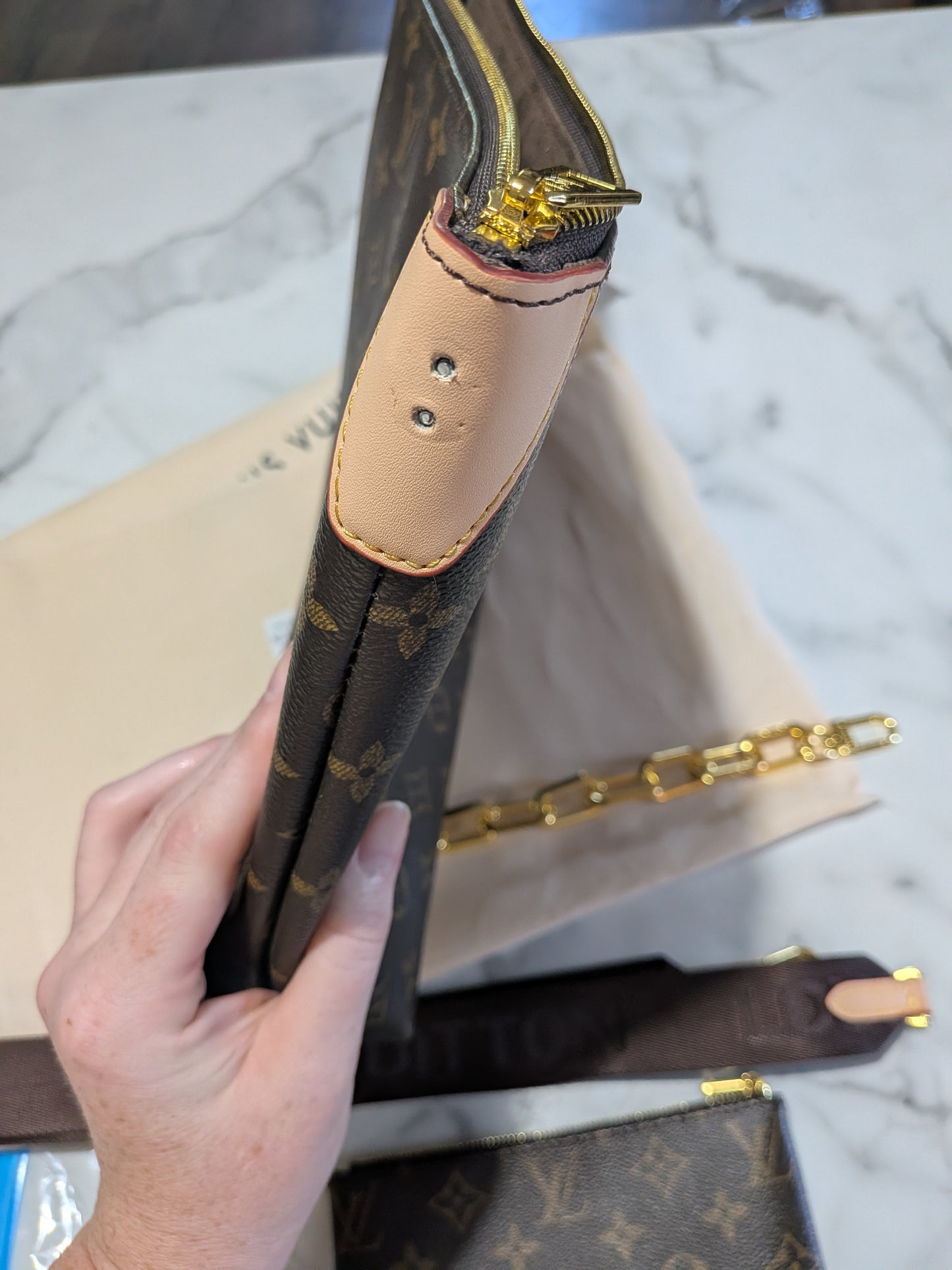 Damaged lv bag / read description below / logo covered